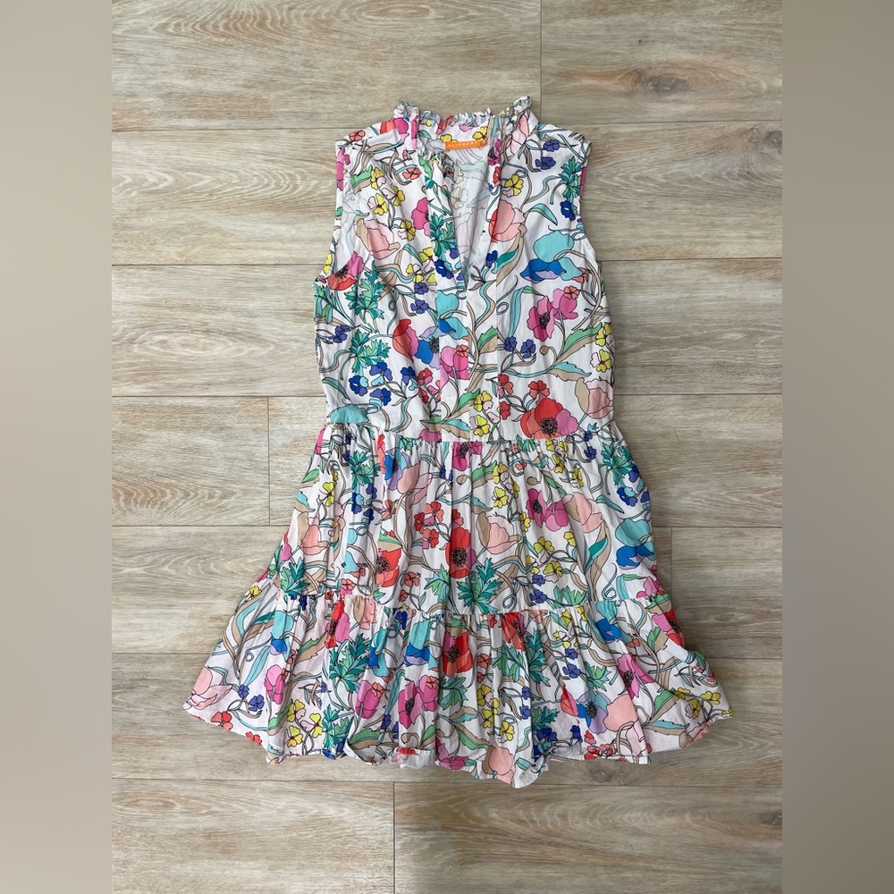 Oliphant Yoke Tiered Mini Dress in Zinnia Multi Floral Size M 100% Cotton